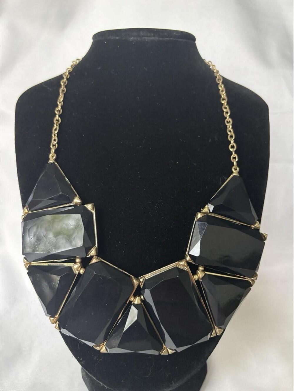Bold Chunky Black Gem Statement Necklace Costume Fashion Jewelry Gently Used